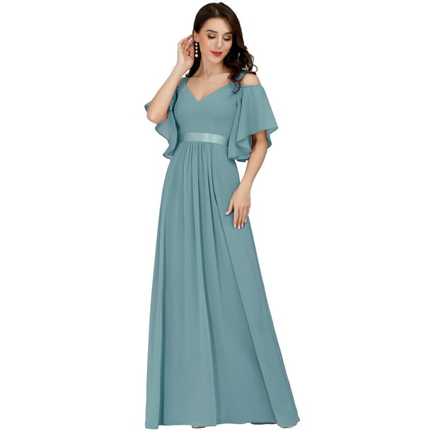 Women's Evening Party Dress Cold Shoulder Sleeves Bridesmaid Formal Long Dresses
